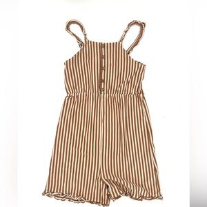 Rylee + Cru Addy Romper Jumpsuit Girls Camel Stripe Cotton Button Front 10/12